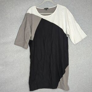For Cynthia Color Block Linen Blend Dress Short Sleeve Casual Women's Lagenlook